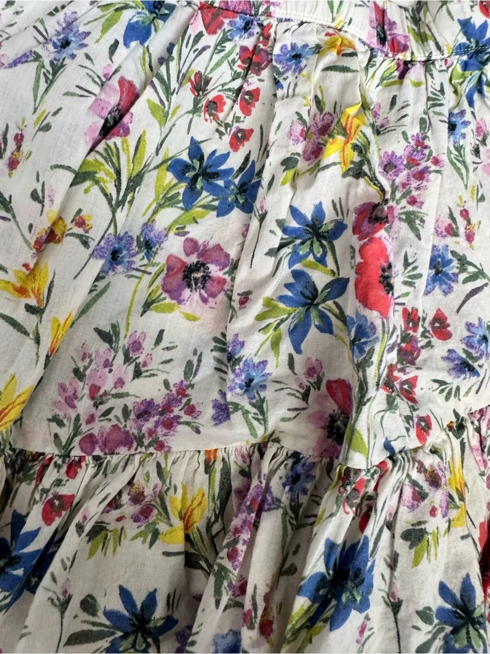 GAP Kids MediumWhite Tiered Floral Skirt with Red, Blue, Yellow & Purple Flowers
